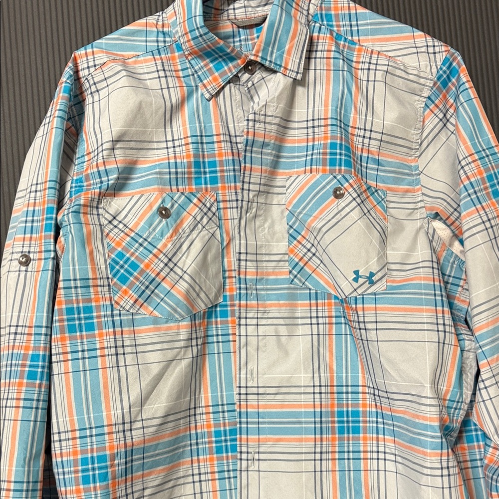 Under Armour Men's Casual Plaid Shirt - Blue and Orange